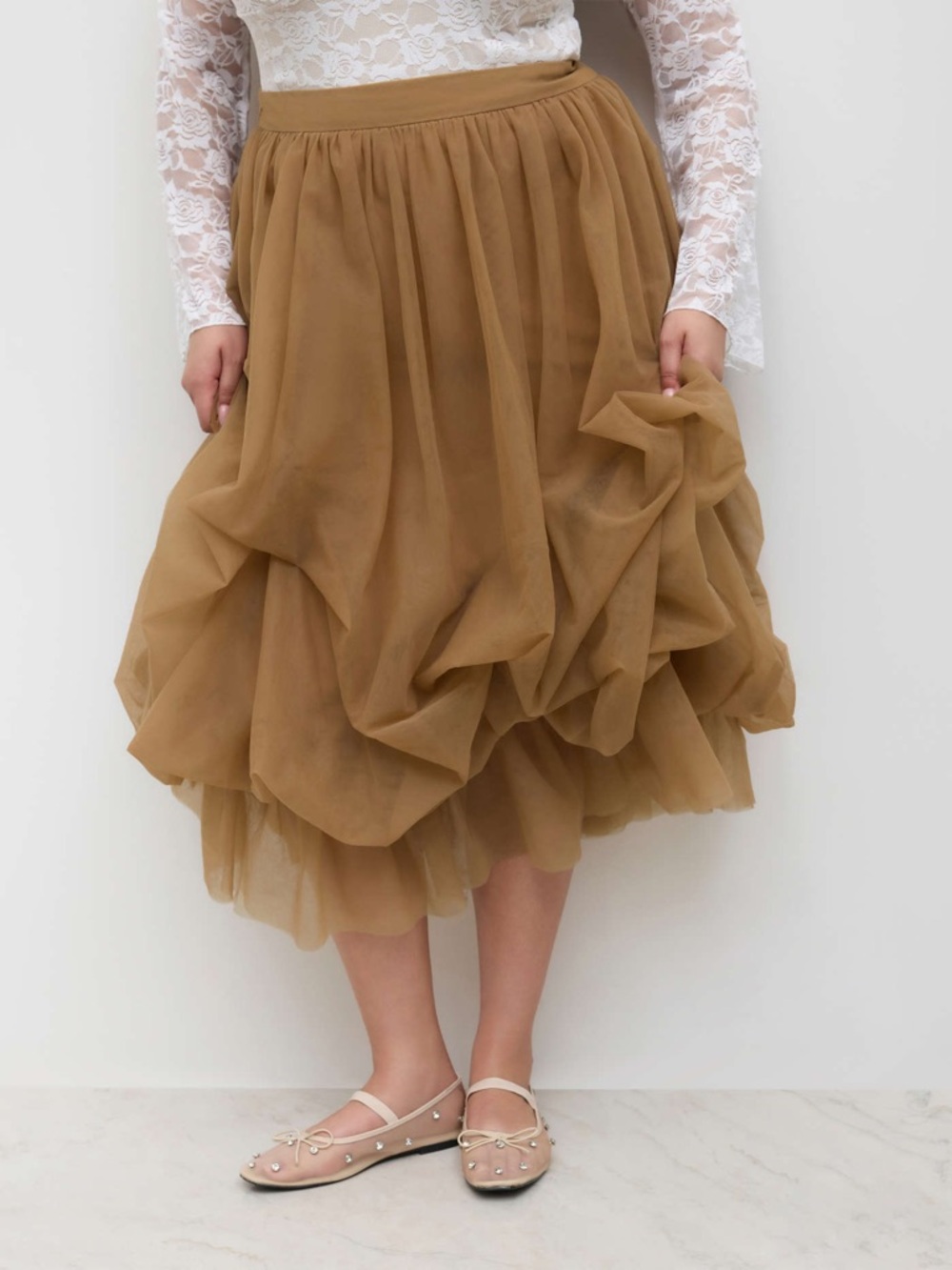 BNWT Cider Camel Layered Tulle Midi Skirt